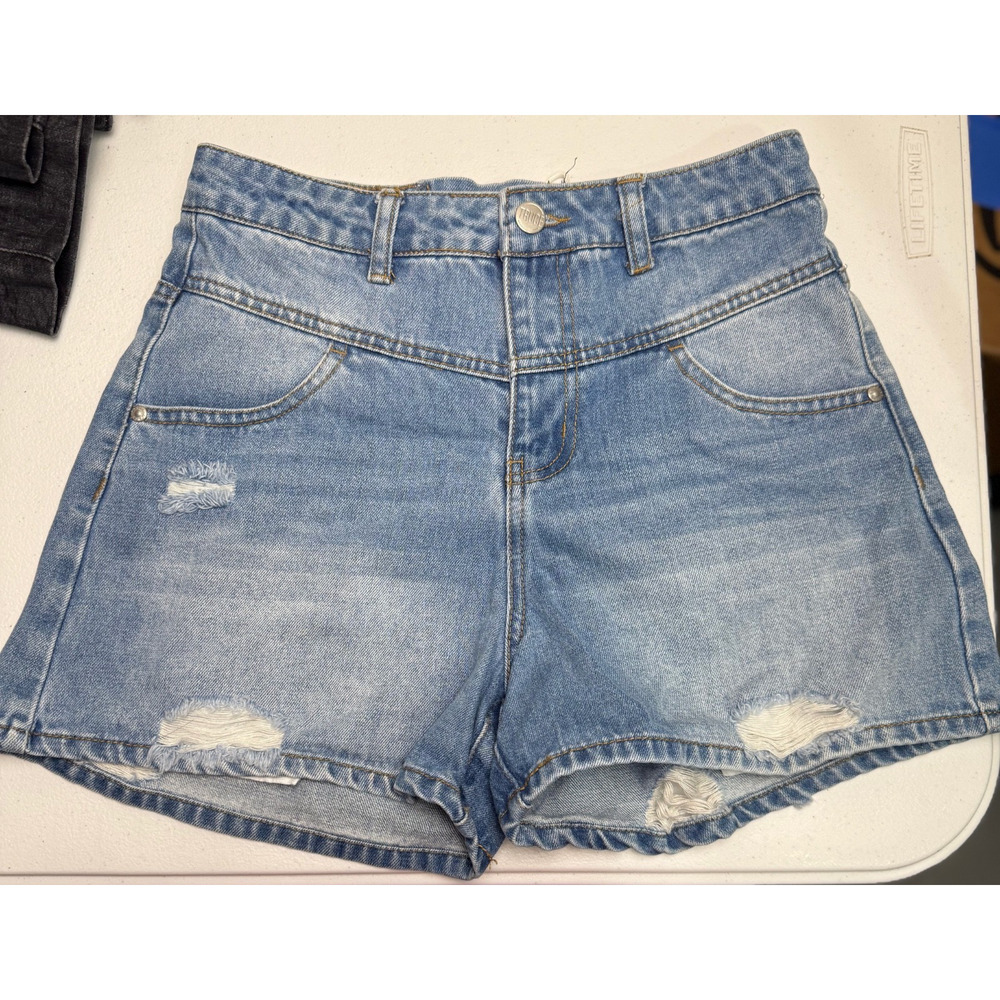 Truce Big Girls Denim Shorts Blue Medium Stone Rinse Size 14 Laced Distressed